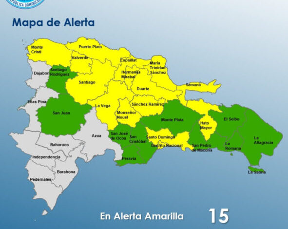 COE amplía a 15 provincias en alerta amarilla por lluvias asociadas a vaguada y sistema frontal