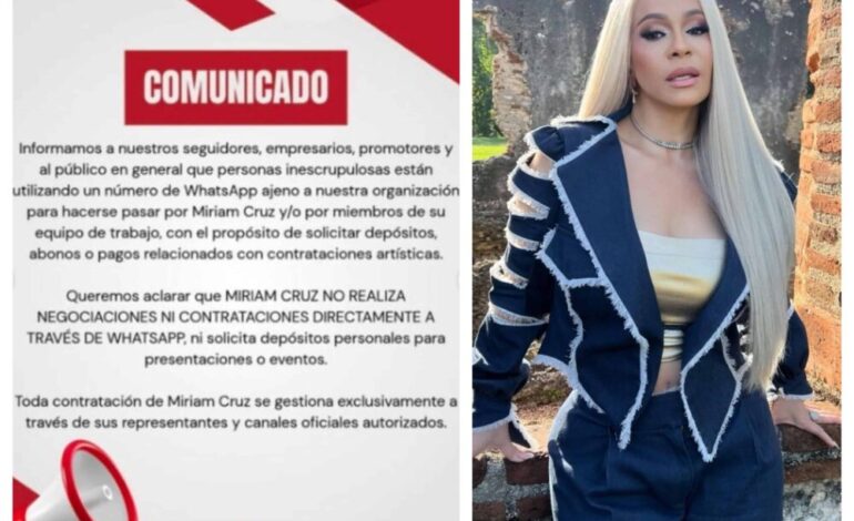 Miriam Cruz alerta sobre estafa: usan su nombre para realizar falsas contrataciones artísticas