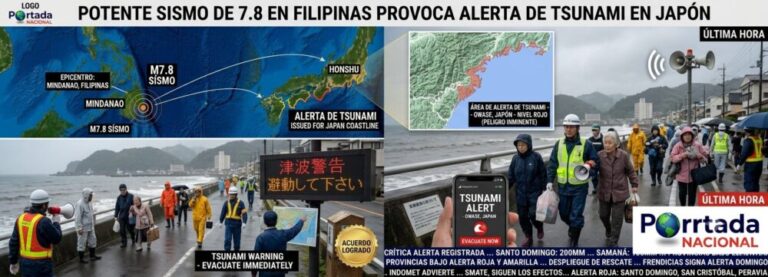Potente sismo de 7.8 en Filipinas provoca alerta de tsunami en Japón.