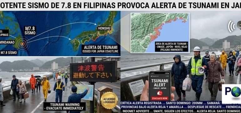 Potente sismo de 7.8 en Filipinas provoca alerta de tsunami en Japón.