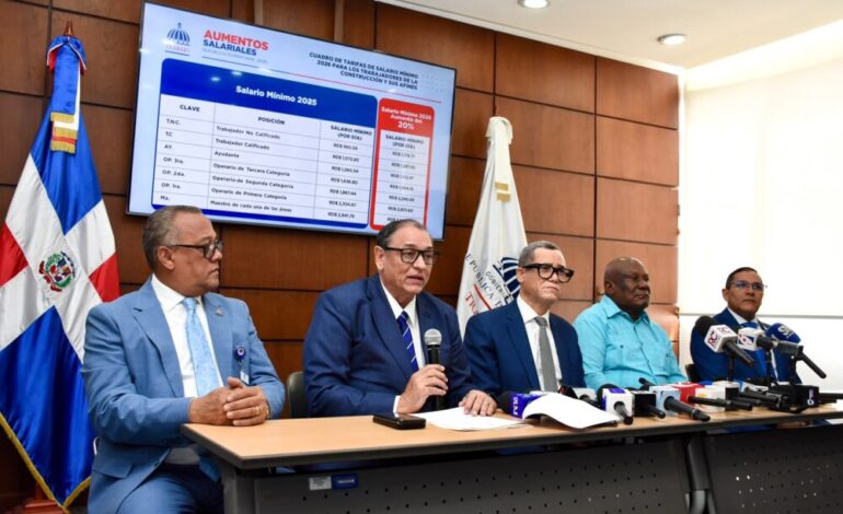 Construcción: salario mínimo sube 20 % y alcanza hasta RD$3,530