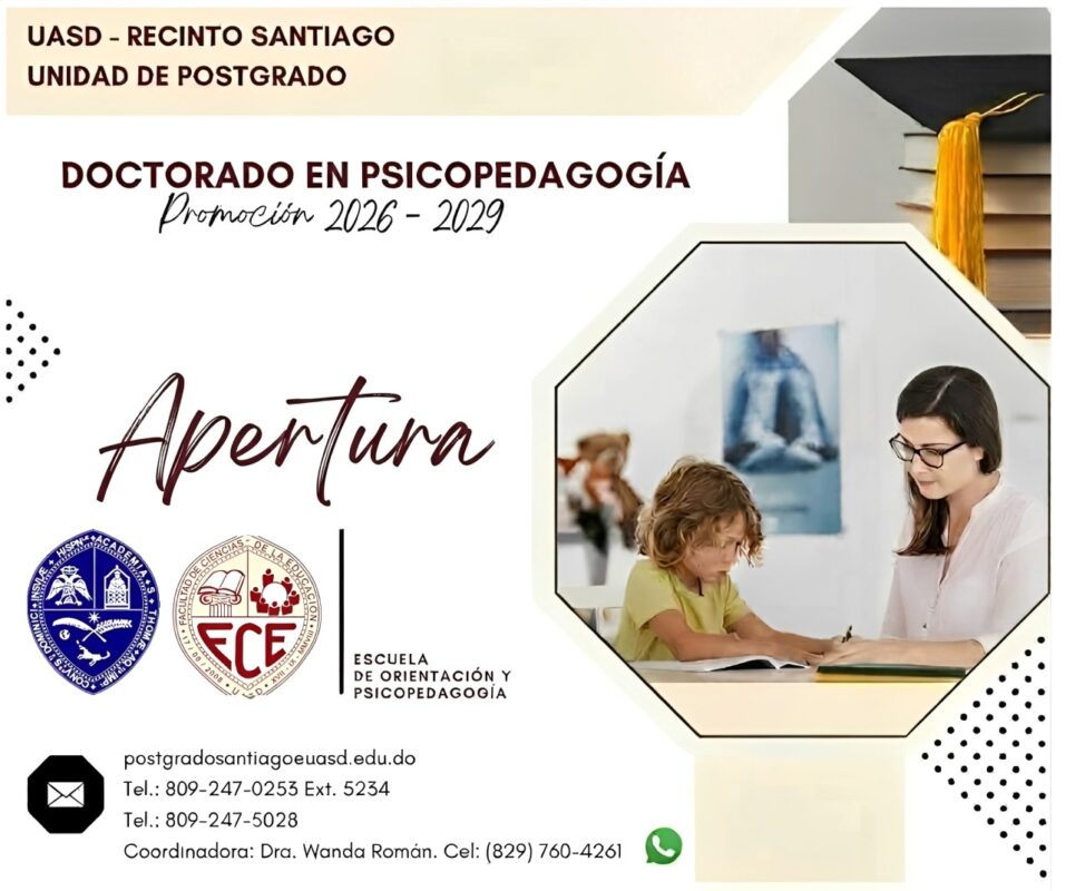 UASD Santiago abrirá Doctorado en Psicopedagogía el 18 de octubre